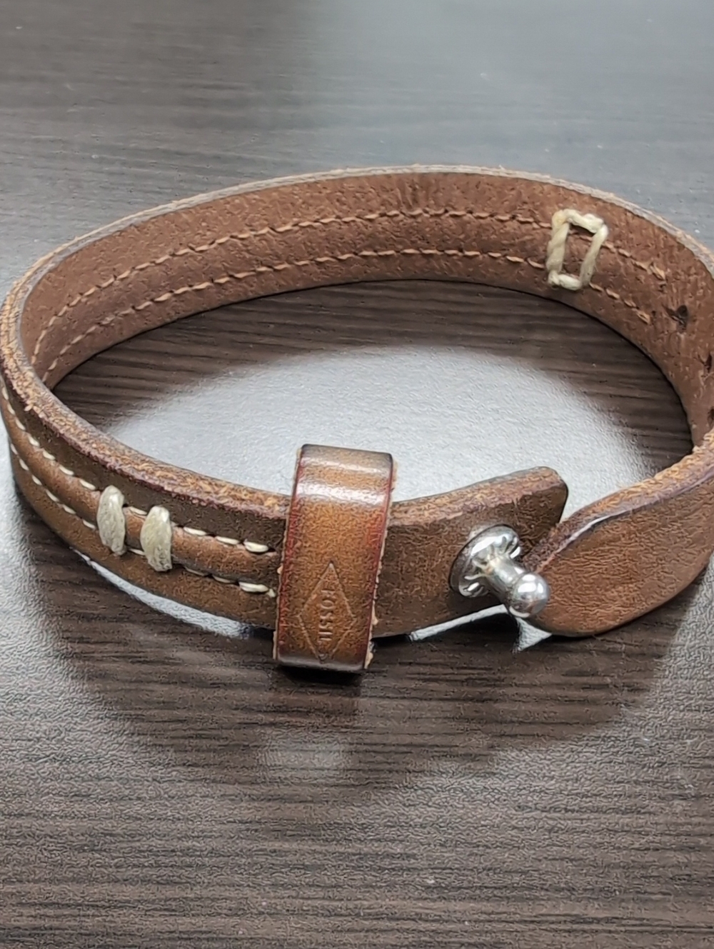 Fossil Brown Leather Wrap Bracelet with Silver Toggle